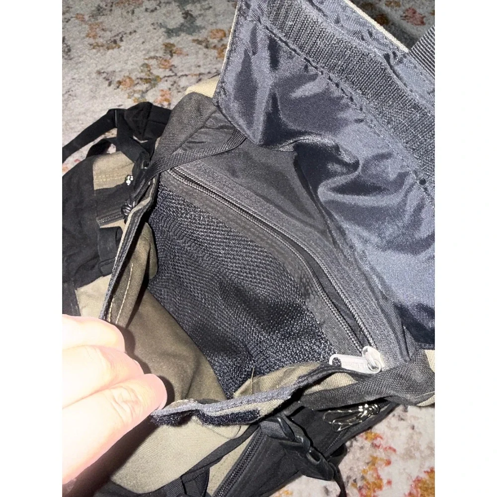 LL Bean Vintage‎ Backpack Olive Green Black Canvas Laptop Sl Hiking Daypack Mens